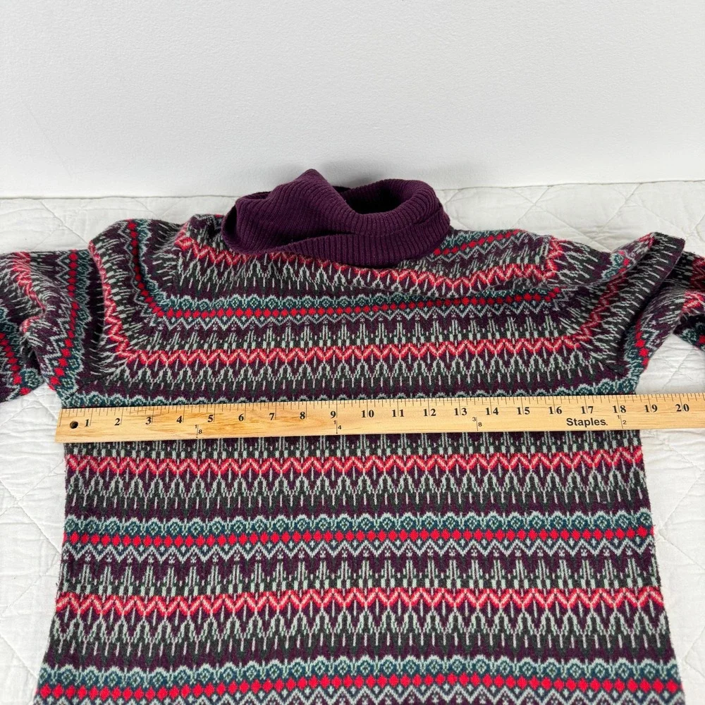 LL Bean Womens Purple‎ Fair Isle Turtleneck Sweater Size M Regular Knit Pullover